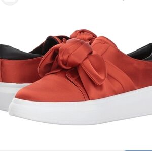 Shellys London Edgar orange satin platform sneakers shoes with bow